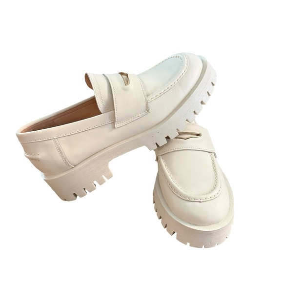 Steve Madden Womens Platform Lawerence Loafers Bone Leather Gold Accents Size 8 - Picture 7 of 10